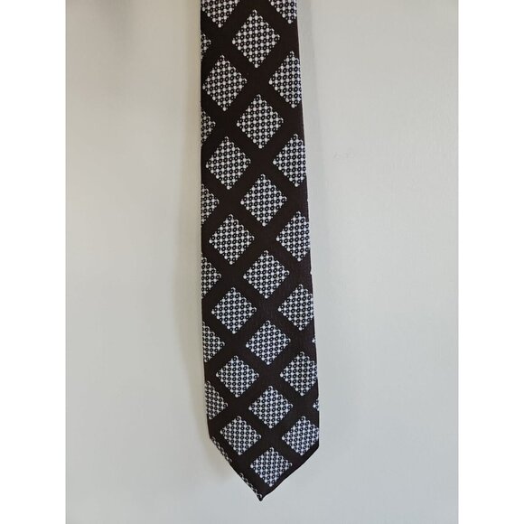 Brown/White Dots Checkered Pattern Neck Tie, 3.75'' x 58'' - Picture 1 of 4
